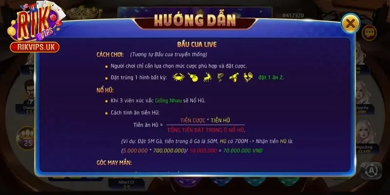 Hướng dẫn chơi Bầu cua livestream Rikvip